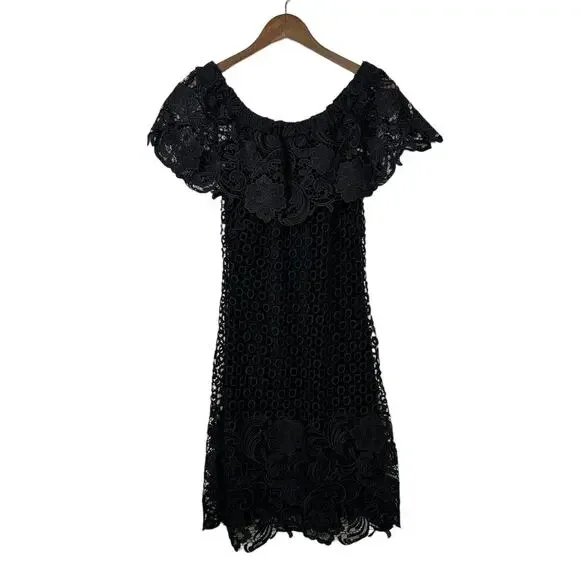 Tahari ASL NWT Amy Black Lace Off the Shoulder Cocktail Party Sheath Dress - Picture 3 of 12